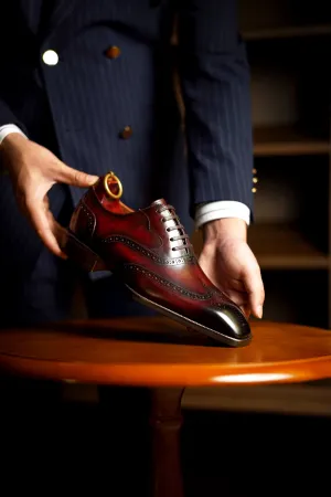 Men's Bordeaux Hand-Painted Wingtip Oxfords