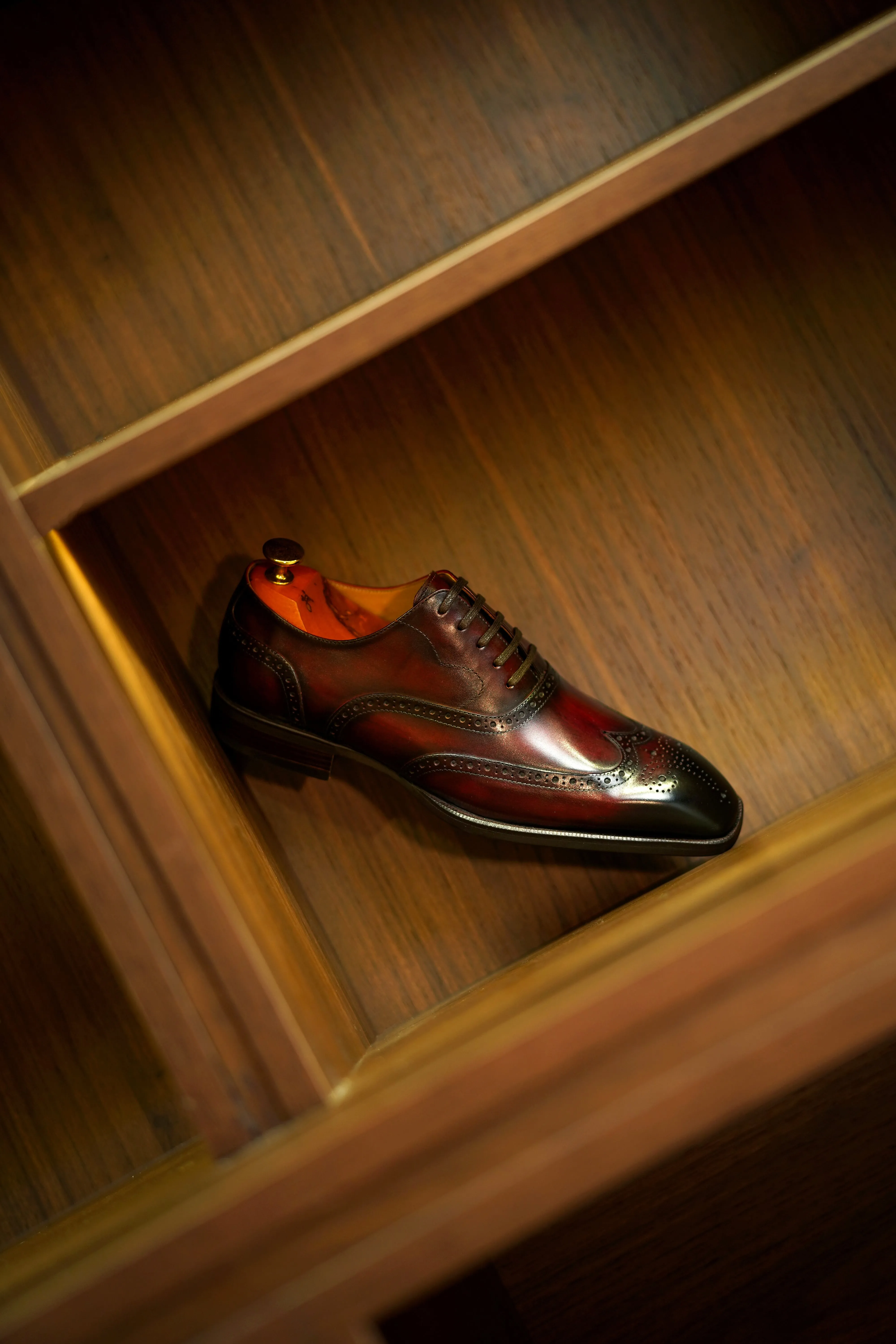 Men's Bordeaux Hand-Painted Wingtip Oxfords