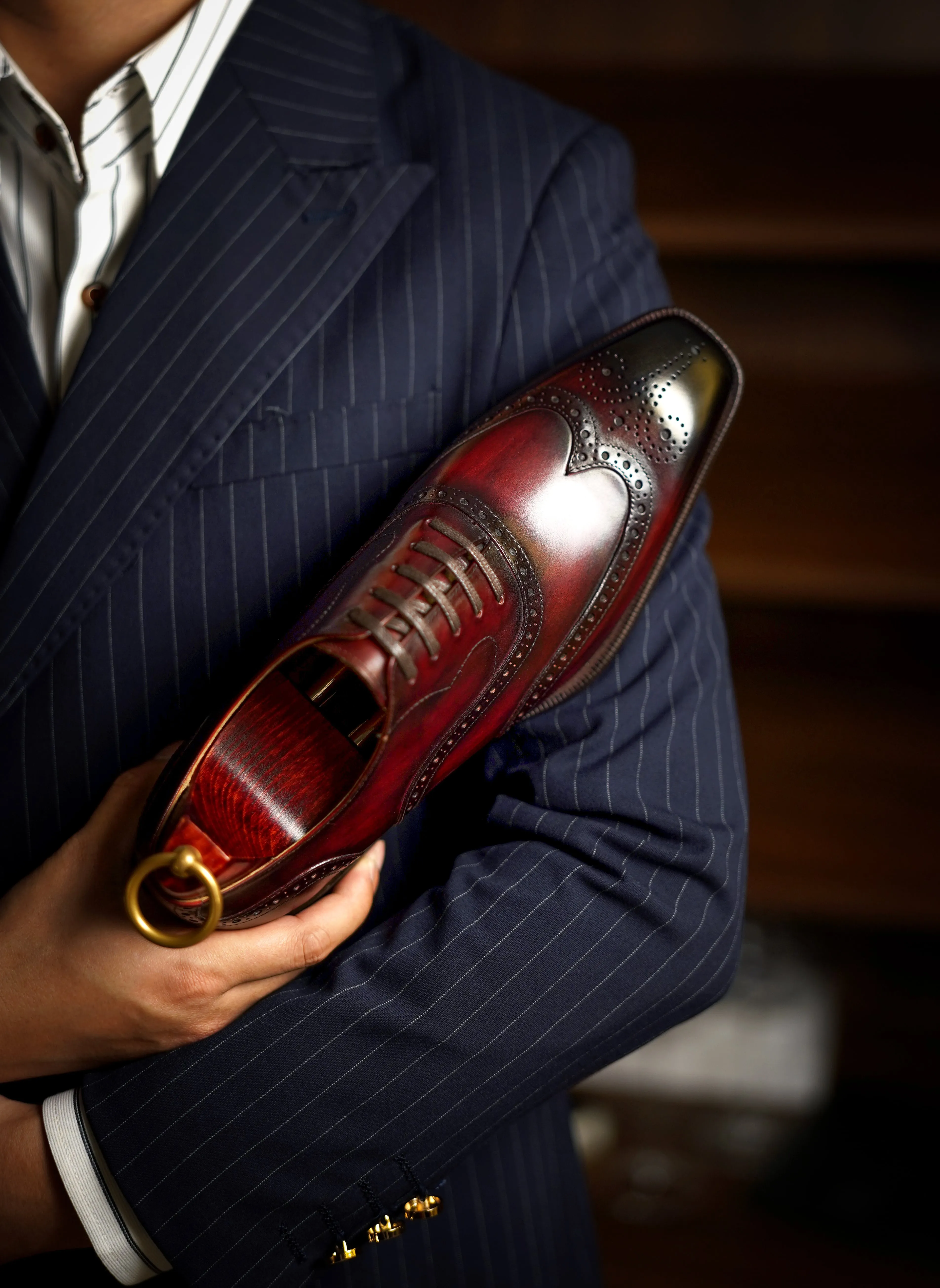 Men's Bordeaux Hand-Painted Wingtip Oxfords