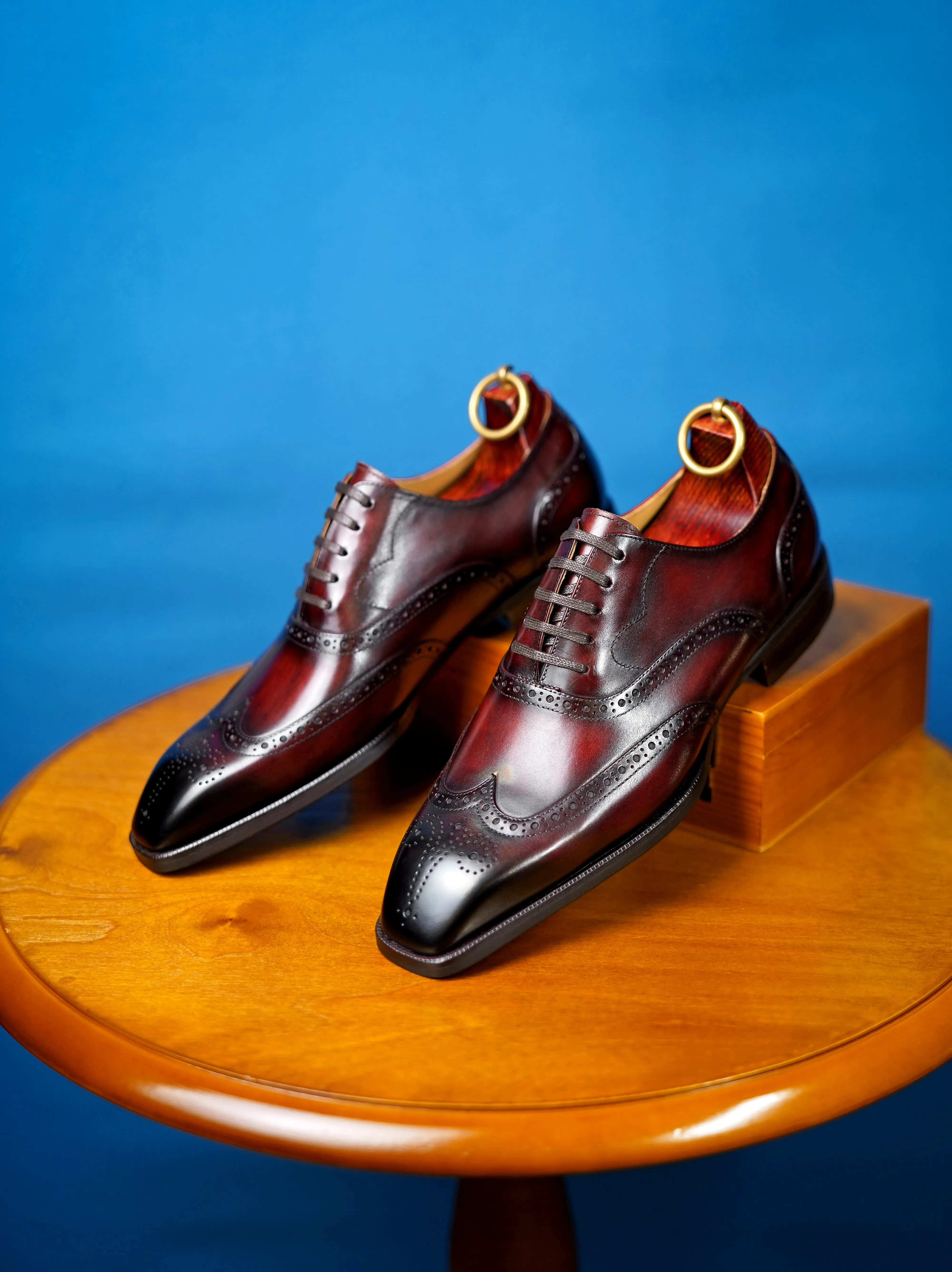 Men's Bordeaux Hand-Painted Wingtip Oxfords