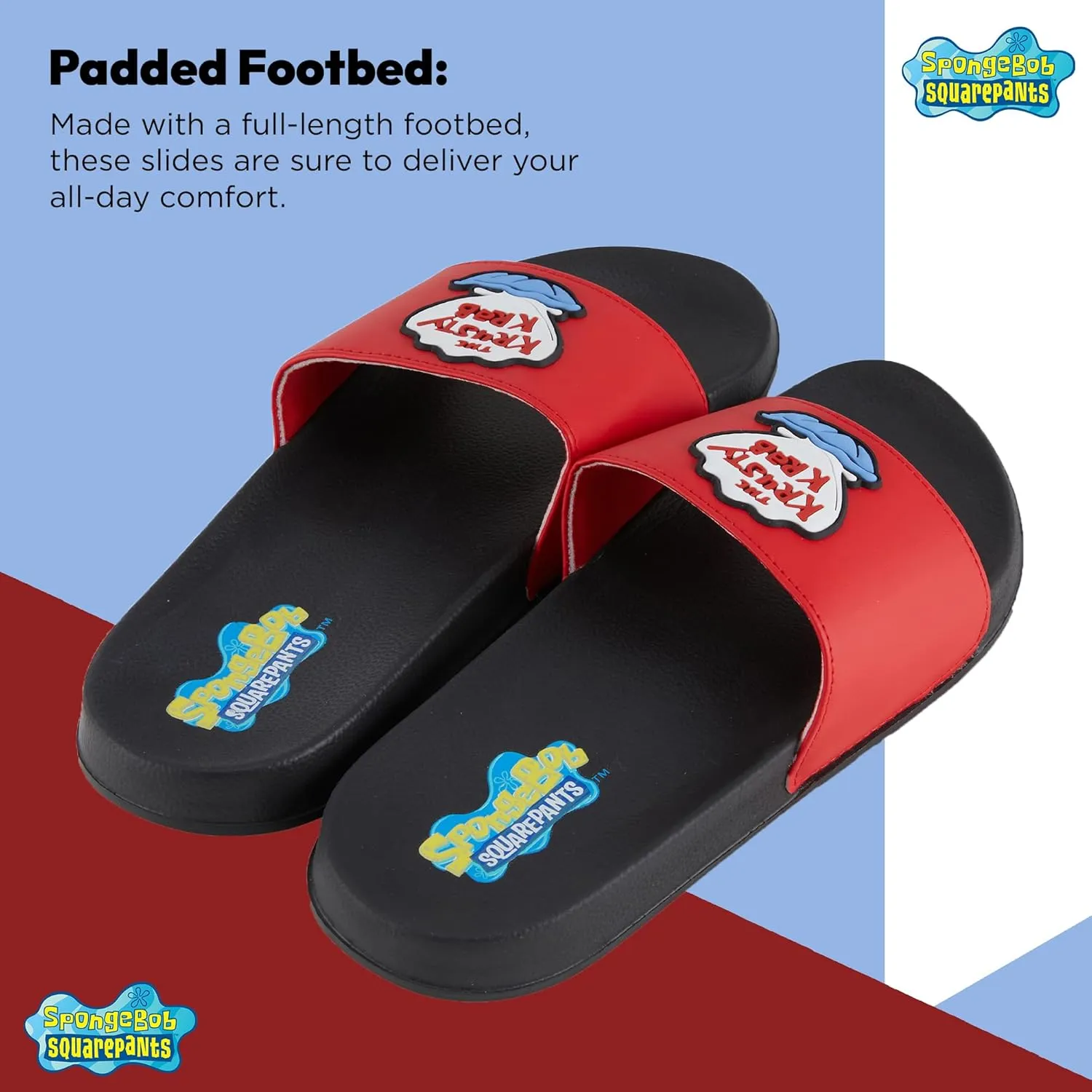 Mens Spongebob Squarepants Slide Sandals - Spongebob Shoes - Spongebob, Patrick, Squidward, Sandy, Mr. Krabs Slides