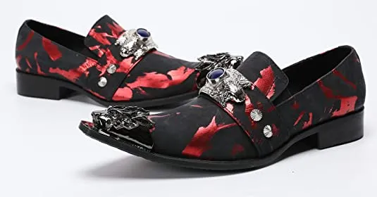 Men's Suede Western Loafers Dragon Metal Tip