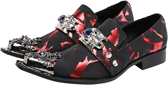 Men's Suede Western Loafers Dragon Metal Tip