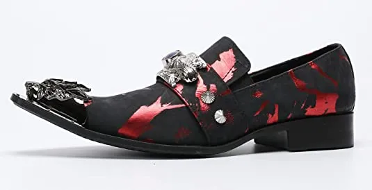 Men's Suede Western Loafers Dragon Metal Tip