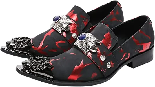 Men's Suede Western Loafers Dragon Metal Tip