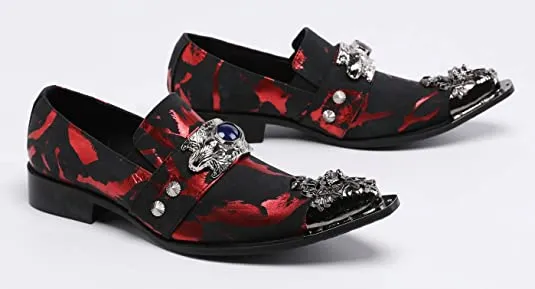 Men's Suede Western Loafers Dragon Metal Tip