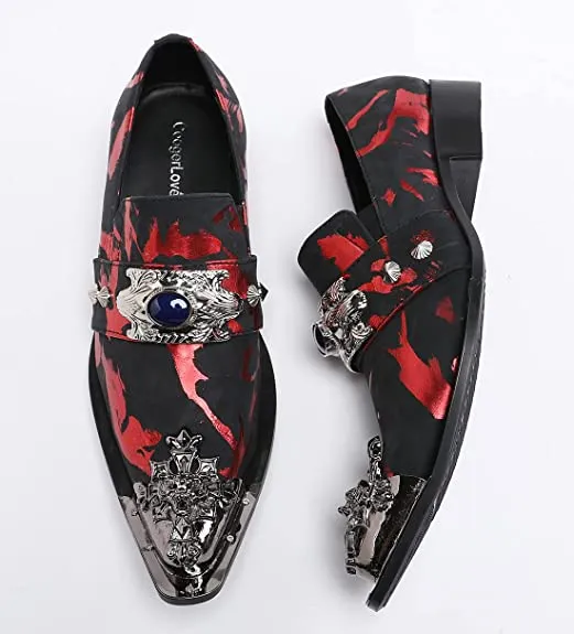Men's Suede Western Loafers Dragon Metal Tip