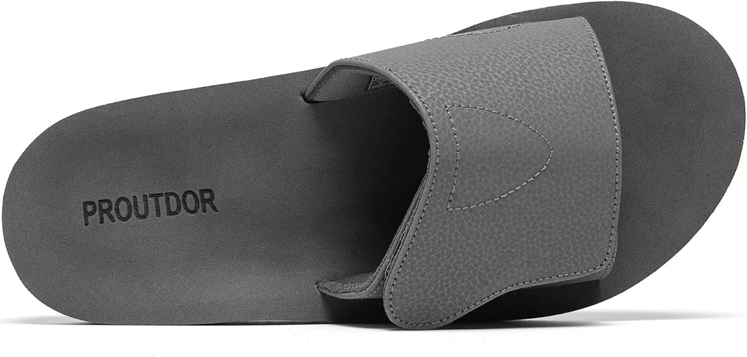 Men's Wide Slide Ergonomic Sandals Fully Adjustable Strap & Comfort Fit Orthotic Arch Support Athletic Sandals with Soft Cushion Footbed