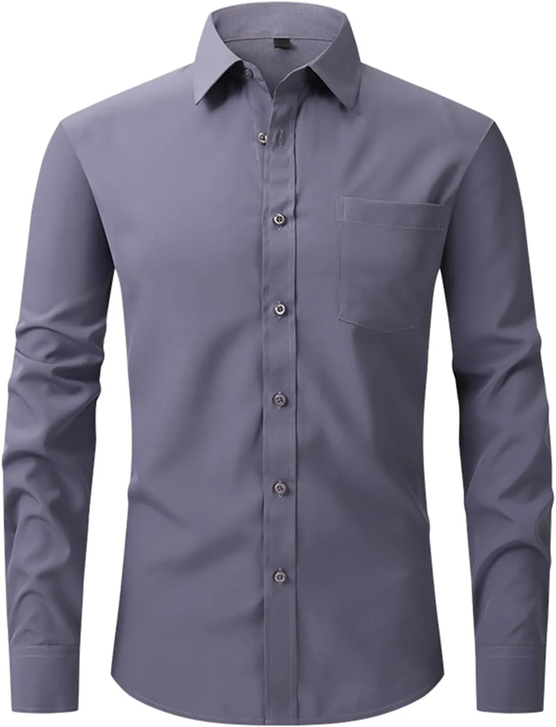 Men's Wrinkle Free Cotton Shirts Long Sleeve Button Down Blouses Stretch Business Casual Shirt Solid Lapel Outfits