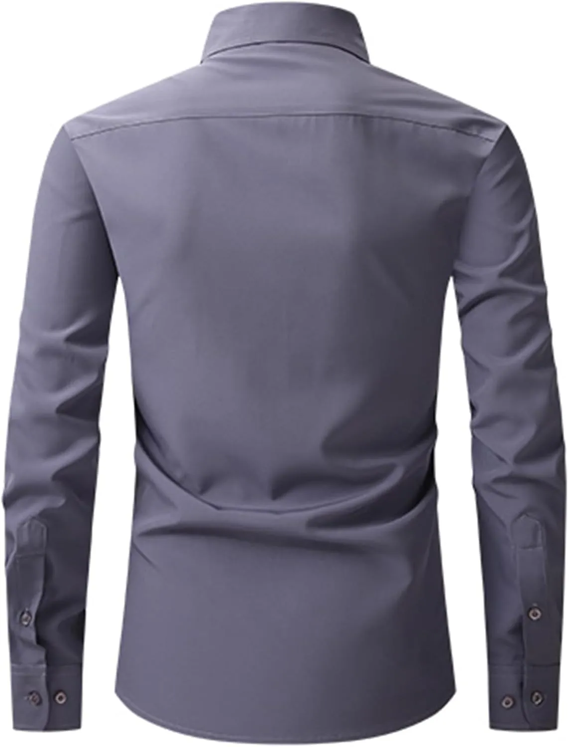 Men's Wrinkle Free Cotton Shirts Long Sleeve Button Down Blouses Stretch Business Casual Shirt Solid Lapel Outfits