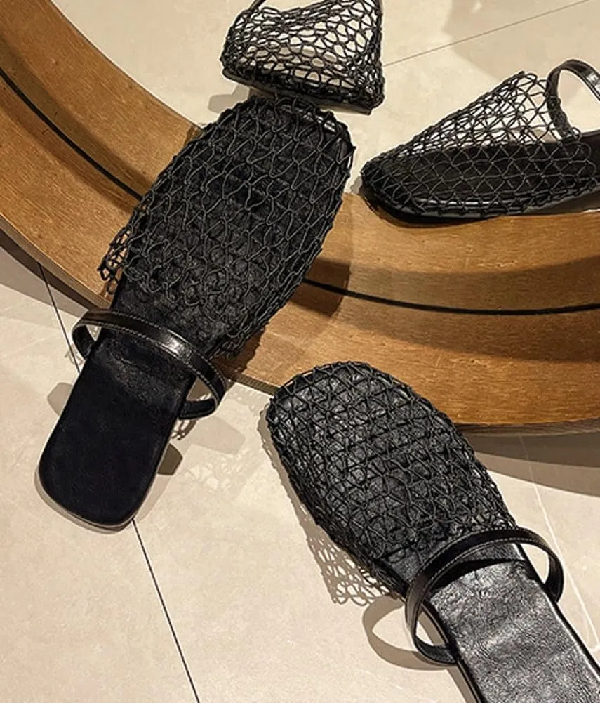 Mesh Flats for Women Causal Slip on Closed Toe Fishnet Flats Sandals Dress Mules Comfortable Summer Beach Slippers 2025