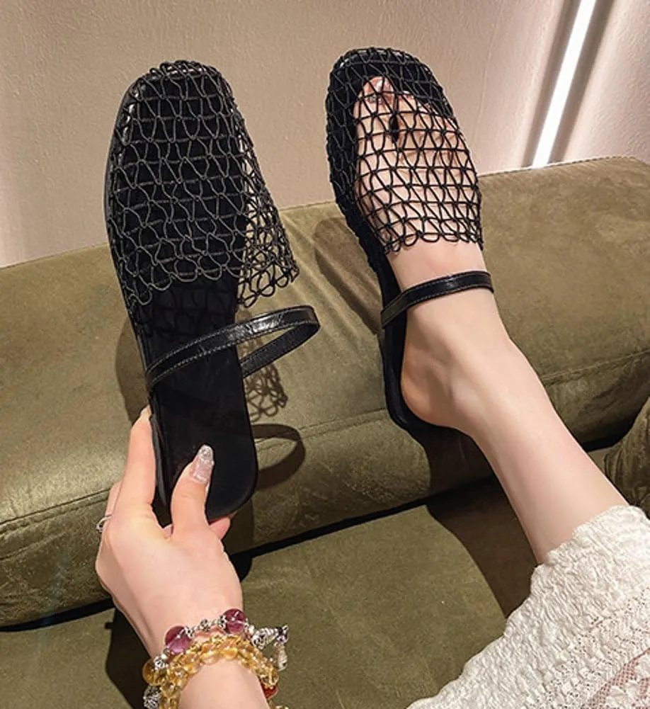 Mesh Flats for Women Causal Slip on Closed Toe Fishnet Flats Sandals Dress Mules Comfortable Summer Beach Slippers 2025