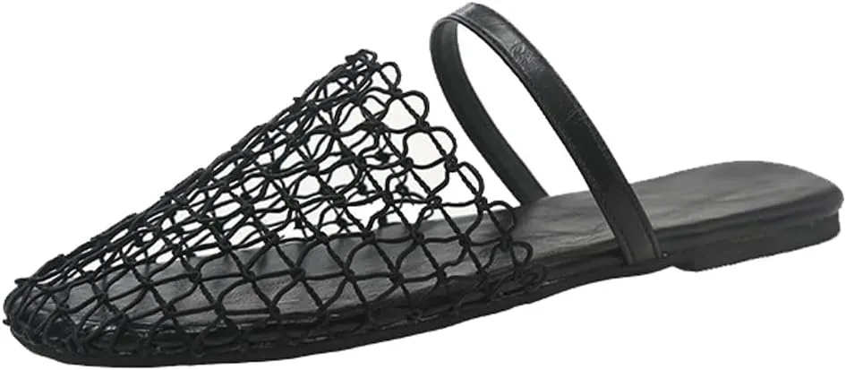 Mesh Flats for Women Causal Slip on Closed Toe Fishnet Flats Sandals Dress Mules Comfortable Summer Beach Slippers 2025