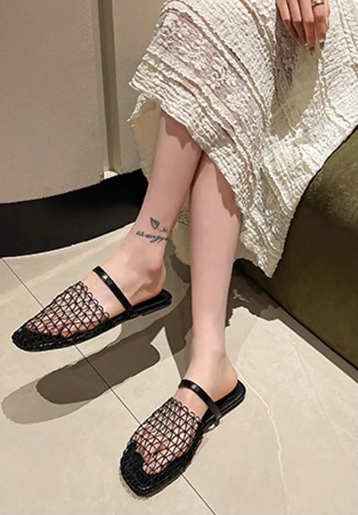 Mesh Flats for Women Causal Slip on Closed Toe Fishnet Flats Sandals Dress Mules Comfortable Summer Beach Slippers 2025