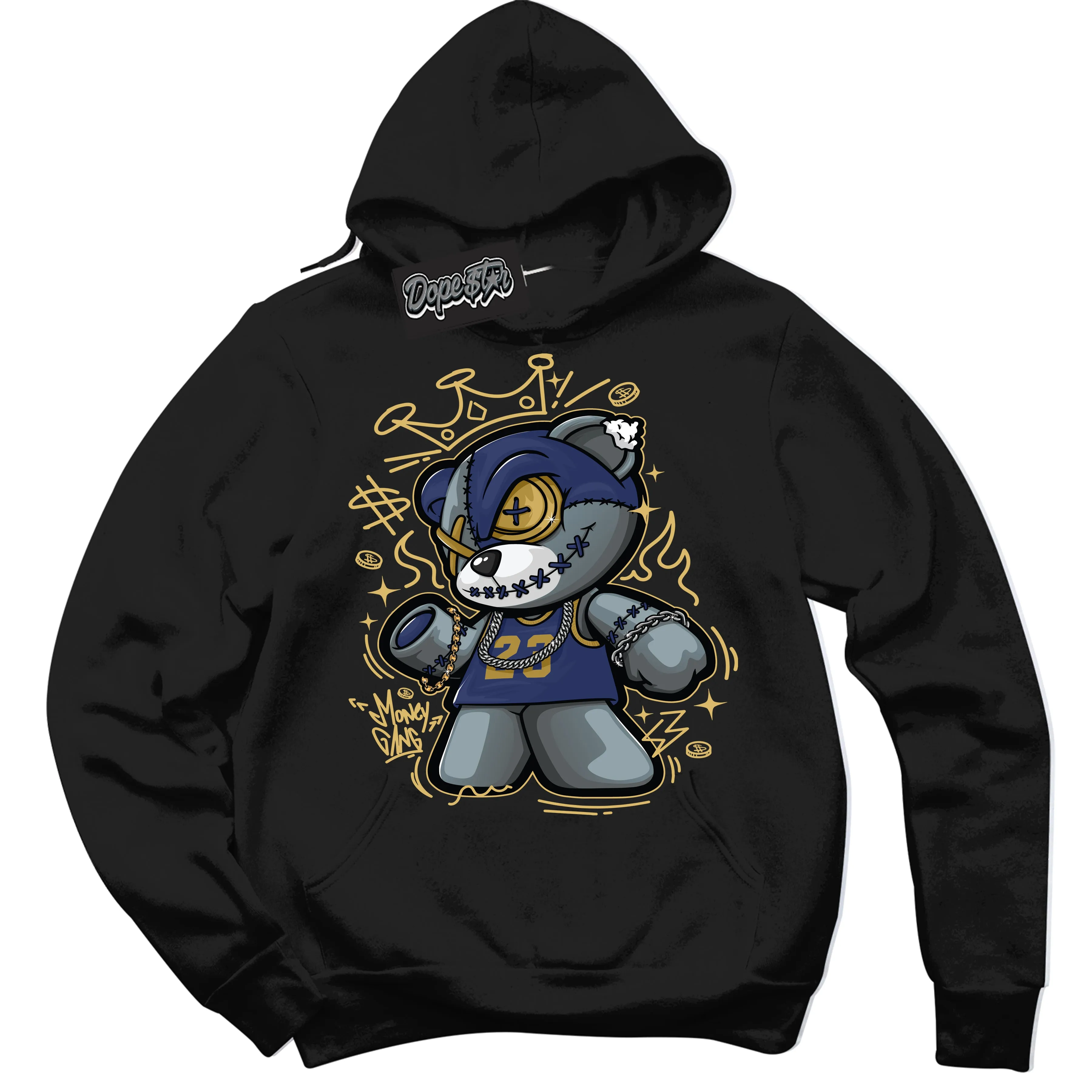 Method of Make Midnight Navy Metallic Gold 1s Sneaker Hoodie Money Gang Bear Graphic