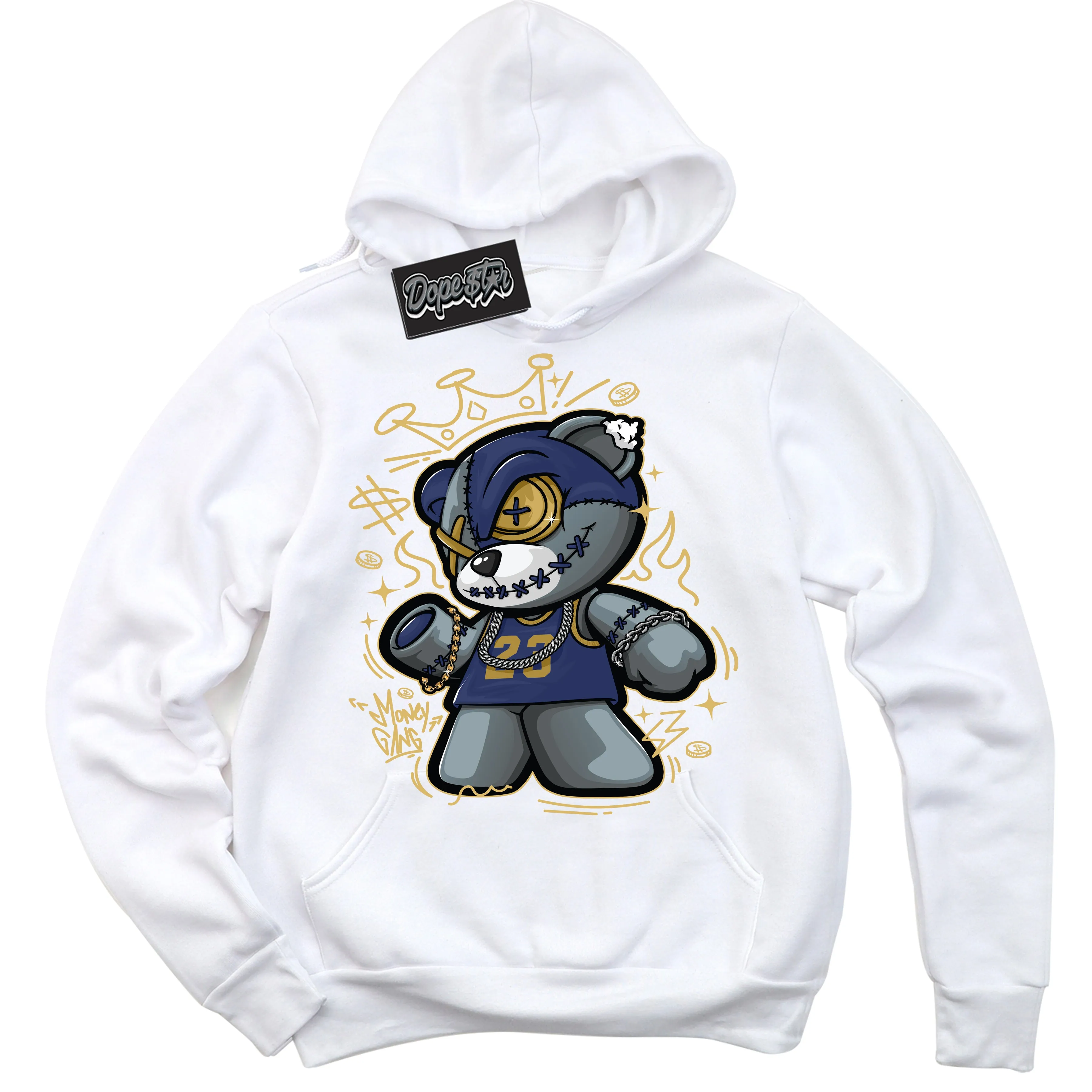 Method of Make Midnight Navy Metallic Gold 1s Sneaker Hoodie Money Gang Bear Graphic