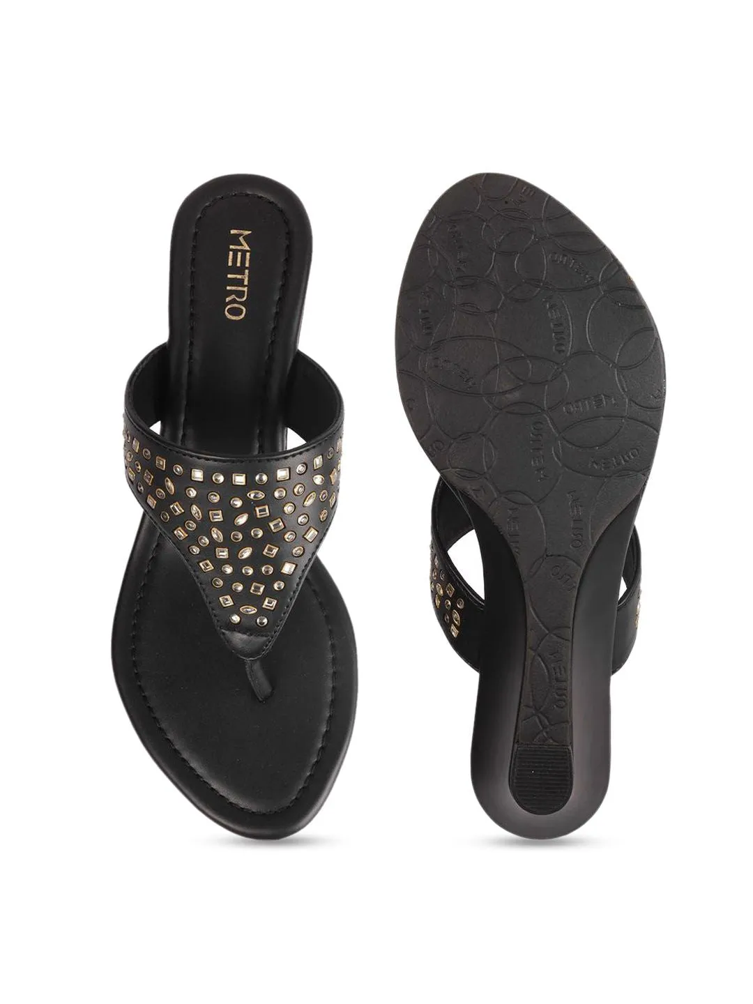 Metro Embellished Open Toe Wedge Heel Sandal