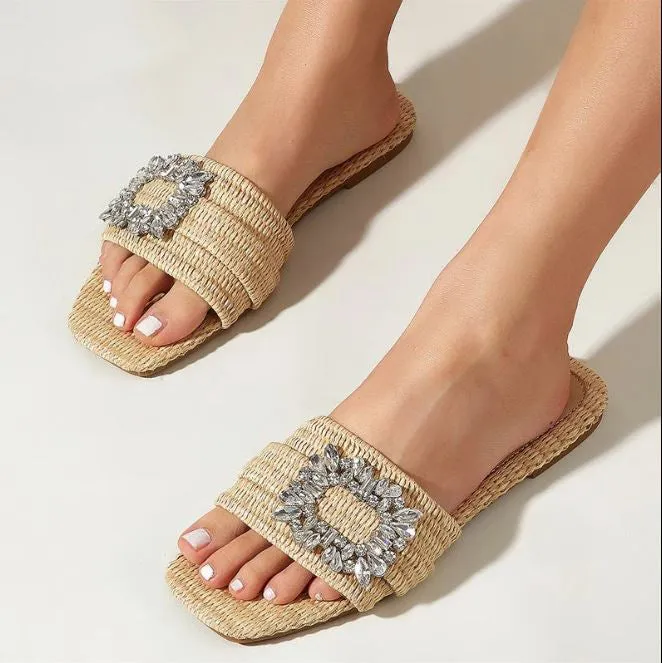 Milano Crystal Raffia Slide