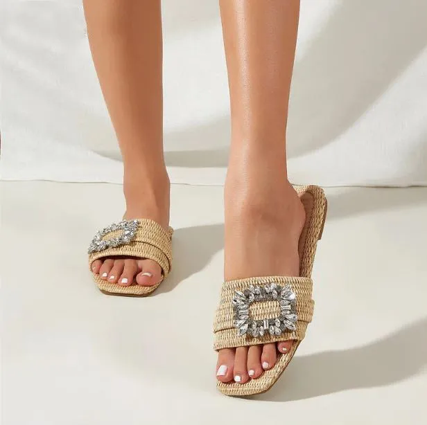 Milano Crystal Raffia Slide