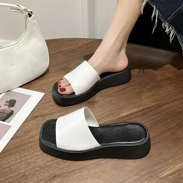 Minimalist slide sandals with a wide strap