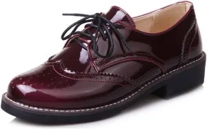 MIOKE Women's Classic Flat Saddle Oxford Shoes Wingtip Lace Up Perforated Low Heel Vintage Oxfords Brogues