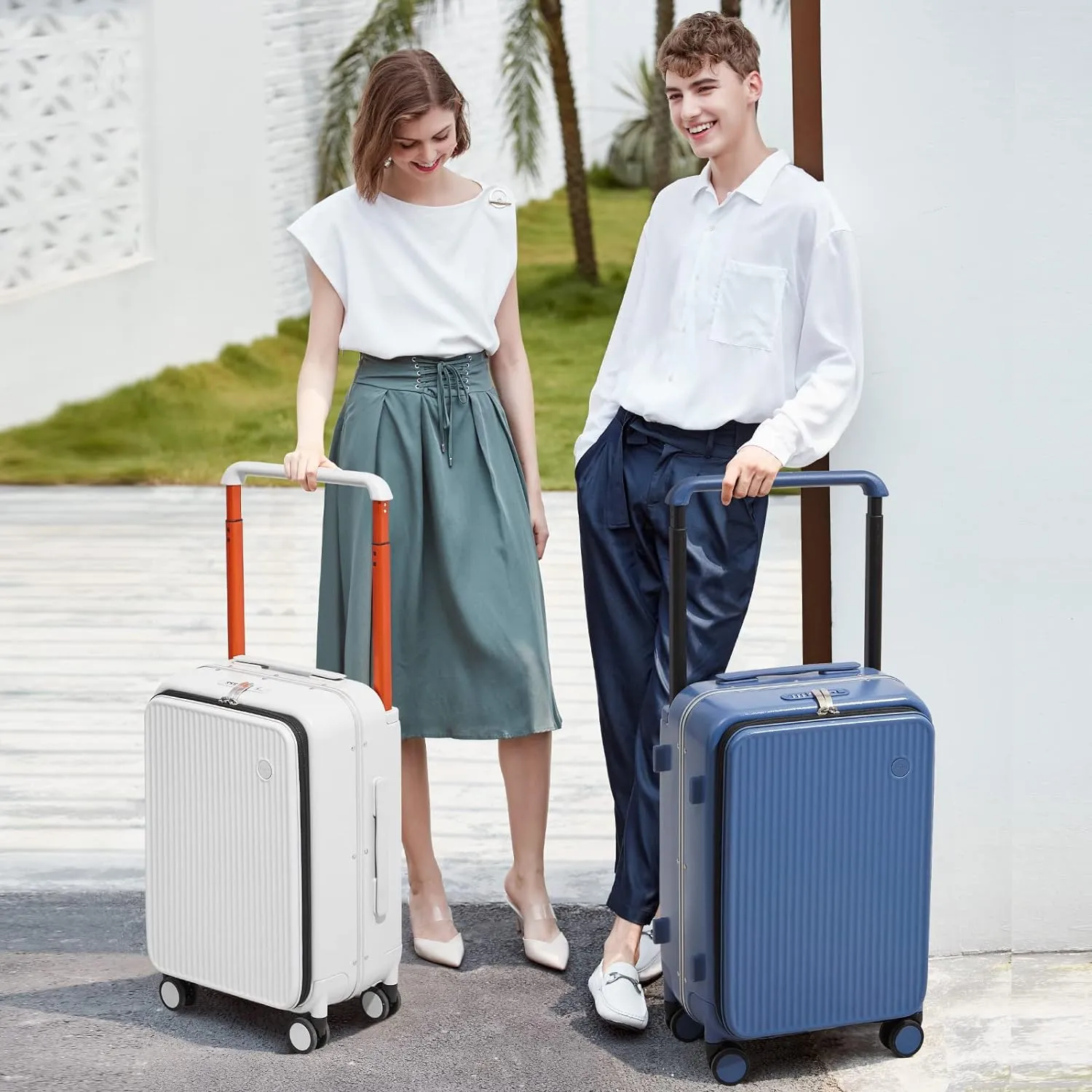 mixi Carry On Luggage 20'' Suitcase with Front Laptop Pocket, Wide Handle Rolling Travel Suitcases PC Hardshell with Aluminum Frame Spinner Wheels & TSA Lock, Carry-On Luggage(Sapphire Blue)