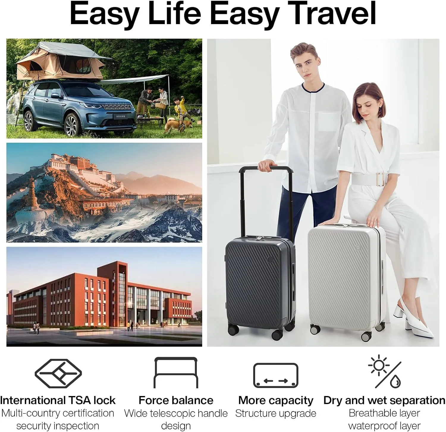 mixi Large Capacity Expandable Luggage Suitcases With Spinner Wheels,Upgrade Wide Handle PC Hardshell Rolling Travel Suitcase with TSA Lock, Checked-Medium 24-Inch, Smoke White