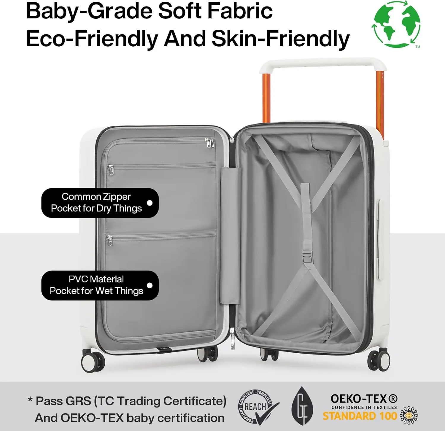 mixi Large Capacity Expandable Luggage Suitcases With Spinner Wheels,Upgrade Wide Handle PC Hardshell Rolling Travel Suitcase with TSA Lock, Checked-Medium 24-Inch, Smoke White