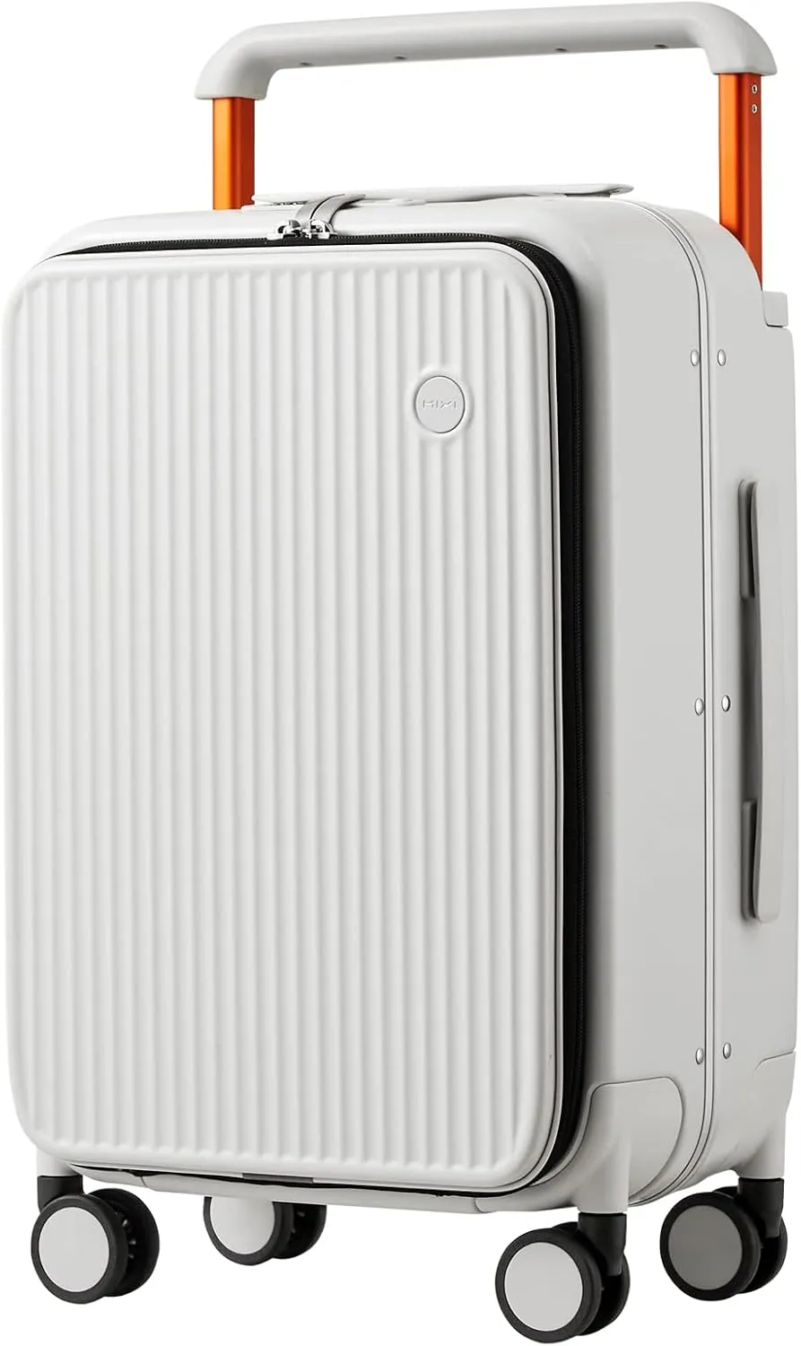 mixi Luggage Suitcases with Spinner Wheels 24'' Travel Luggage with Front Laptop Pocket, Wide Handle PC Hardshell Suitcase with TSA Lock, Checked Luggage(Smoke White)