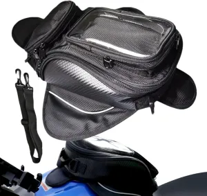 Motorcycle Tank Bag - Water Resistant Motorbike Bag | Magnetic & Strap Mount | 6.7 Inch Capacity | Black Oxford Cloth | 12.6x7.09x5.12 Inches | Powersports Tank Bag