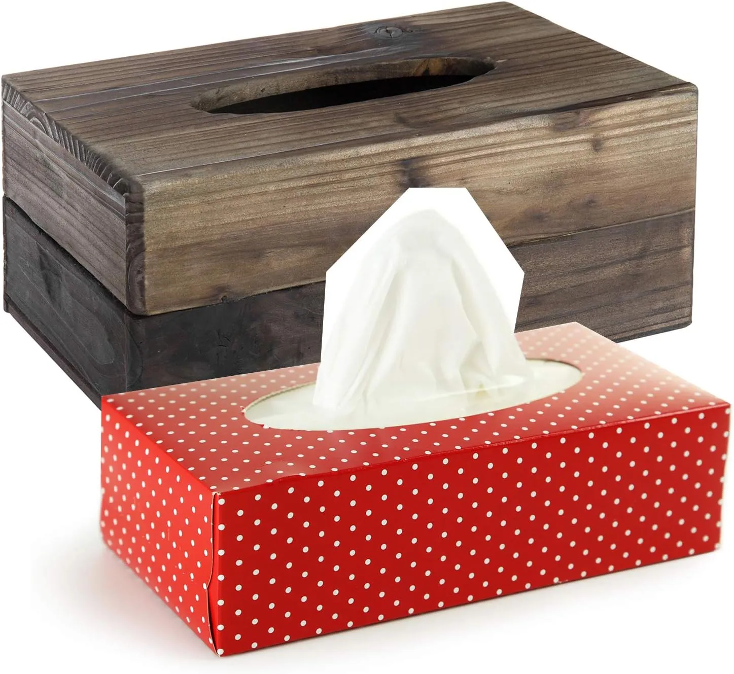 MyGift Tissue Box Cover Rectangular Rustic Torched Wood Kleenex Box Holder with Slide-Out Panel, Distressed Farmhouse Decor for Bathroom, Office, and Living Room