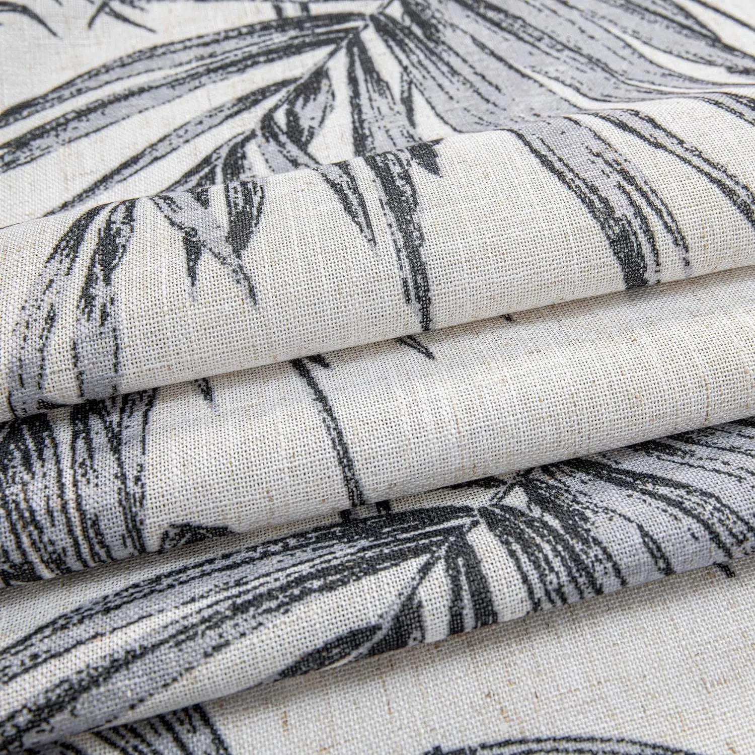 MYSKY HOME Linen Curtains for Living Room Plant Leaf Patterned Semi Sheer Vertical Drapes Decor Hawaiian Style Texture for Dining Room Light Soften Privacy, Grey, W52 x L84, Pack-2
