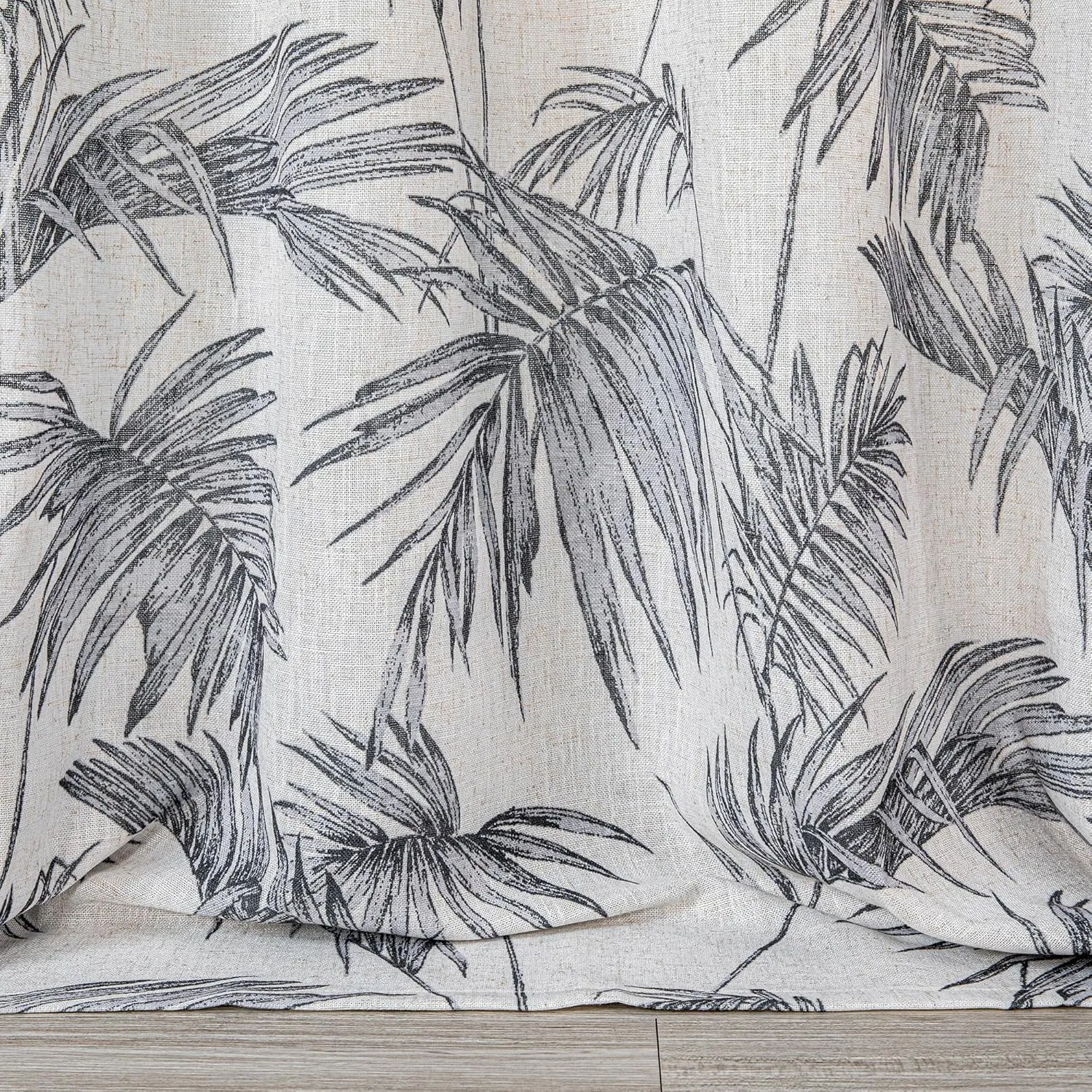 MYSKY HOME Linen Curtains for Living Room Plant Leaf Patterned Semi Sheer Vertical Drapes Decor Hawaiian Style Texture for Dining Room Light Soften Privacy, Grey, W52 x L84, Pack-2