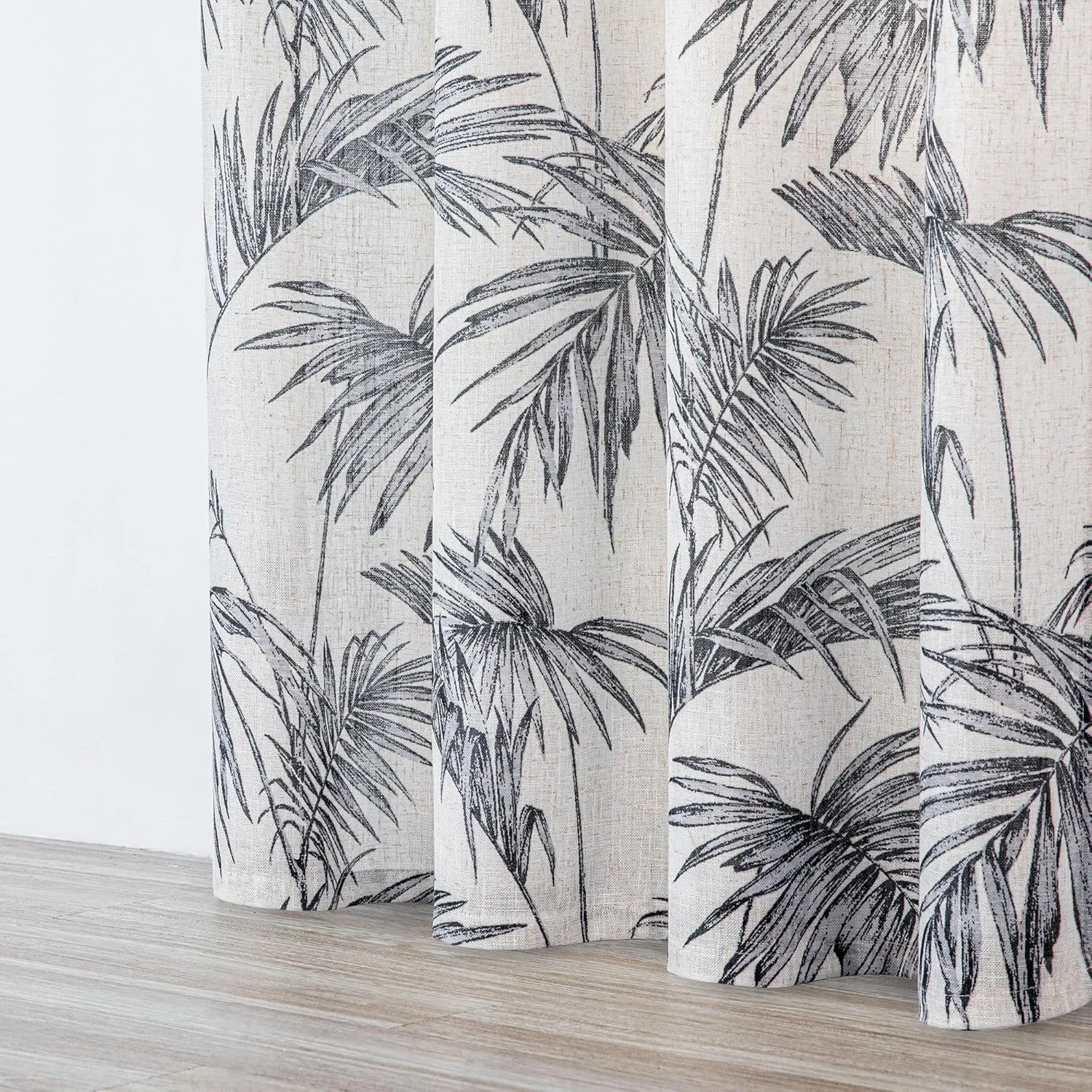 MYSKY HOME Linen Curtains for Living Room Plant Leaf Patterned Semi Sheer Vertical Drapes Decor Hawaiian Style Texture for Dining Room Light Soften Privacy, Grey, W52 x L84, Pack-2