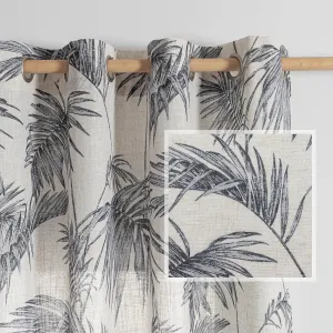 MYSKY HOME Linen Curtains for Living Room Plant Leaf Patterned Semi Sheer Vertical Drapes Decor Hawaiian Style Texture for Dining Room Light Soften Privacy, Grey, W52 x L84, Pack-2