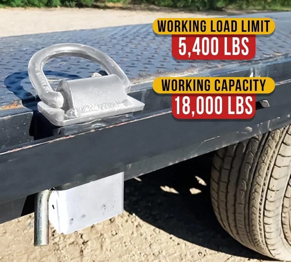 Mytee Products Heavy Duty Adjustable Trailer Stake Pocket D Ring Zinc Coated w/ 1/2" Hitch Pin, WLL 5400 lbs & 4 Adjustable Hole, Stake Pocket D-Ring Tie Down Utility for Flatbed Trucks – 2 Pack