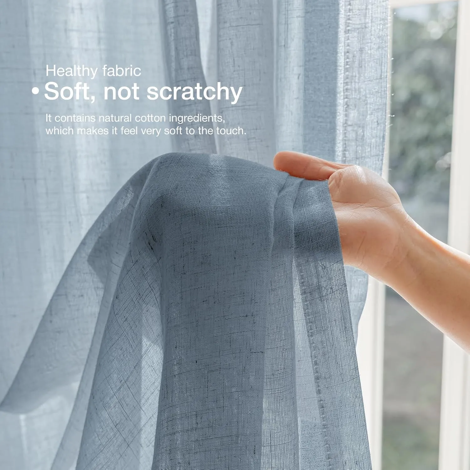Natural Linen Curtains for Living Room 90 Inch Length 2 Panels Set, Light Filtering Semi Sheer Window Curtain Drapes for Bedroom with Curtain Rings and Clips, 52 Inch Wide Each Panel, Haze Blue