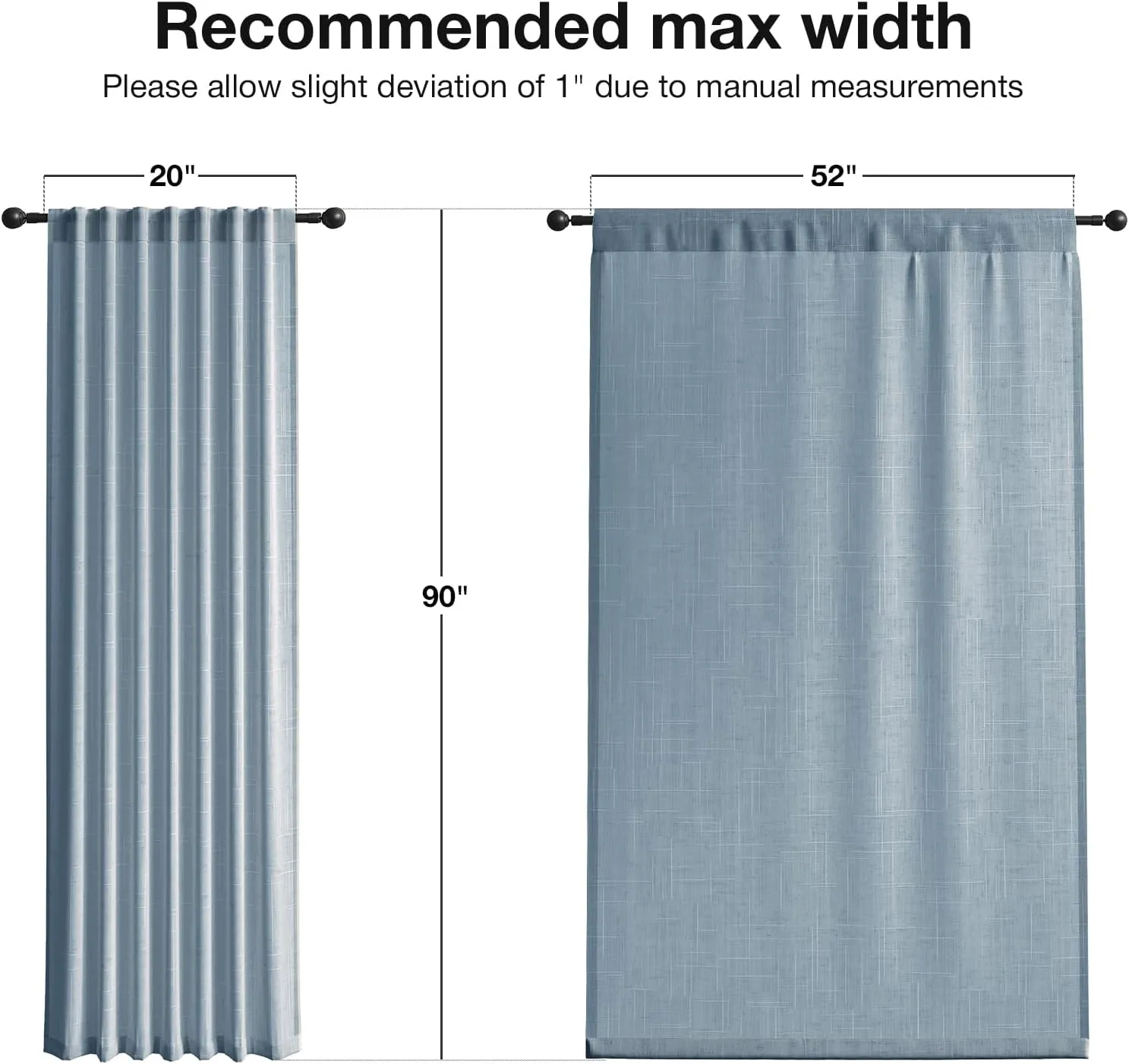 Natural Linen Curtains for Living Room 90 Inch Length 2 Panels Set, Light Filtering Semi Sheer Window Curtain Drapes for Bedroom with Curtain Rings and Clips, 52 Inch Wide Each Panel, Haze Blue