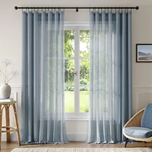 Natural Linen Curtains for Living Room 90 Inch Length 2 Panels Set, Light Filtering Semi Sheer Window Curtain Drapes for Bedroom with Curtain Rings and Clips, 52 Inch Wide Each Panel, Haze Blue