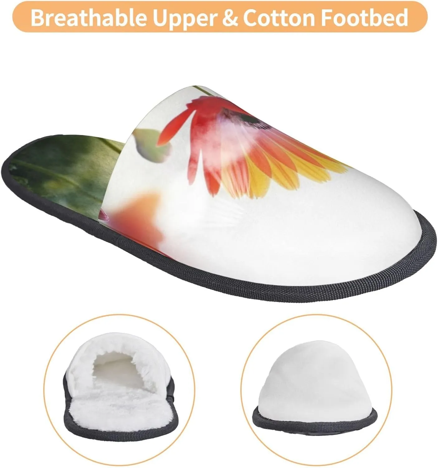 Nature Flower Furry Slippers for Men Women Fuzzy Memory Foam Slippers Warm Comfy Slip-on Bedroom Shoes Winter House Shoes for Indoor Outdoor