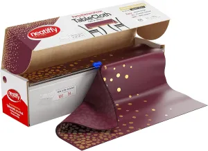Neatiffy Disposable Plastic Table Cloth Roll with Slide Cutter | Waterproof Cover for All Type/Shape Tables | Picnic, Party, Banquet, Birthdays, Weddings (Burgundy Gold Dots)
