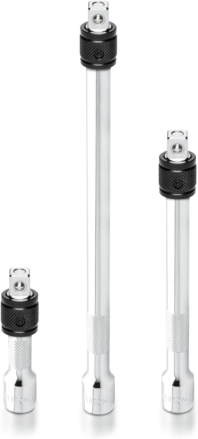NEIKO 00295A 3/8" Drive Locking Extension Bar Set, 3 Piece, 3", 6", 10", Remove Sockets and Sparkplugs, Cr-V, Silver