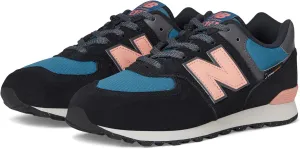 New Balance Kids 574 V1 70s Racing Lace-up Sneaker, Black/Omega Pink, 5.5 US Unisex Big