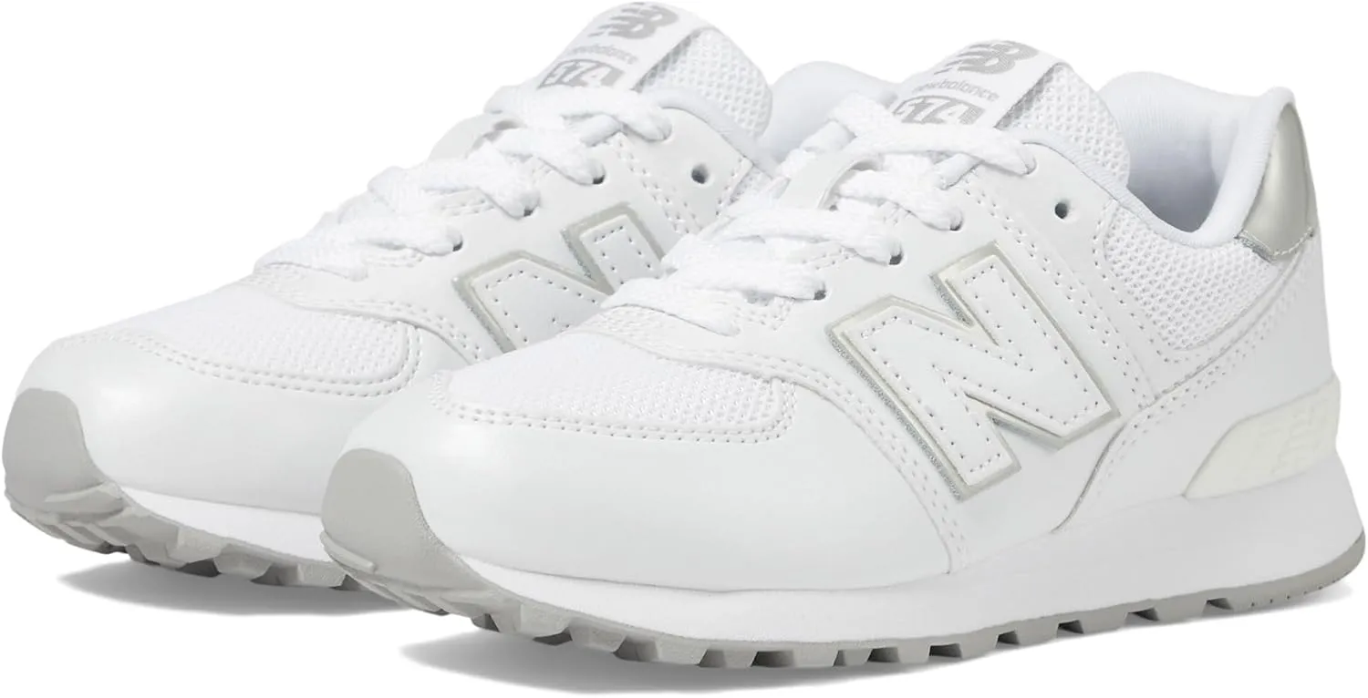 New Balance Kids 574 V1 70s Racing Lace-up Sneaker, White/Silver Metalic, 11.5 US Unisex Little