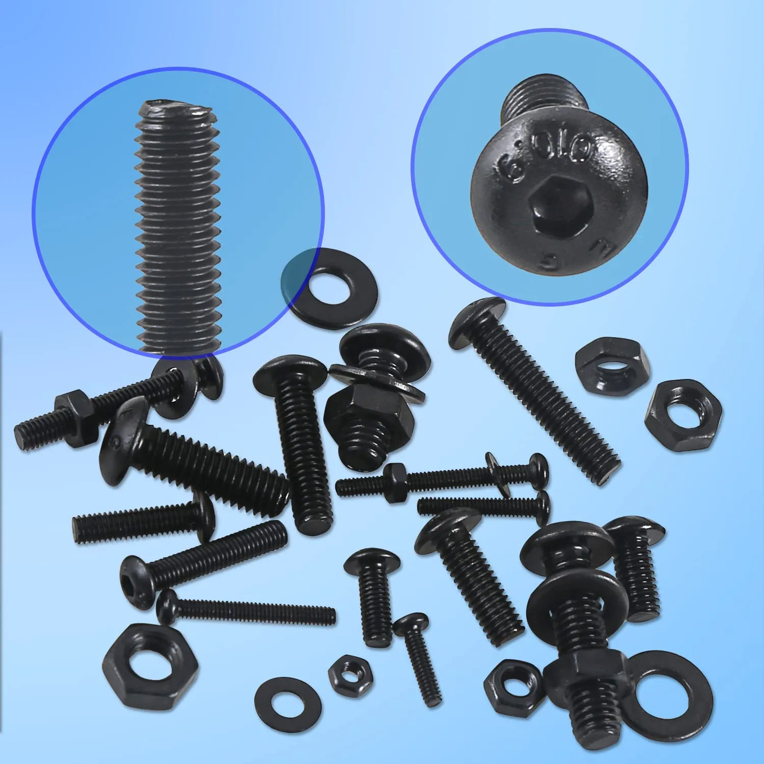 newlng 1180pcs M2 M3 M4 M5 Screws Set Black Nuts and Bolts Flat Washers Assortment 10.9 Grade Alloy Steel Metric Machine Screws and Nuts Socket Head Screws Assorted with Four Hex Wrenches