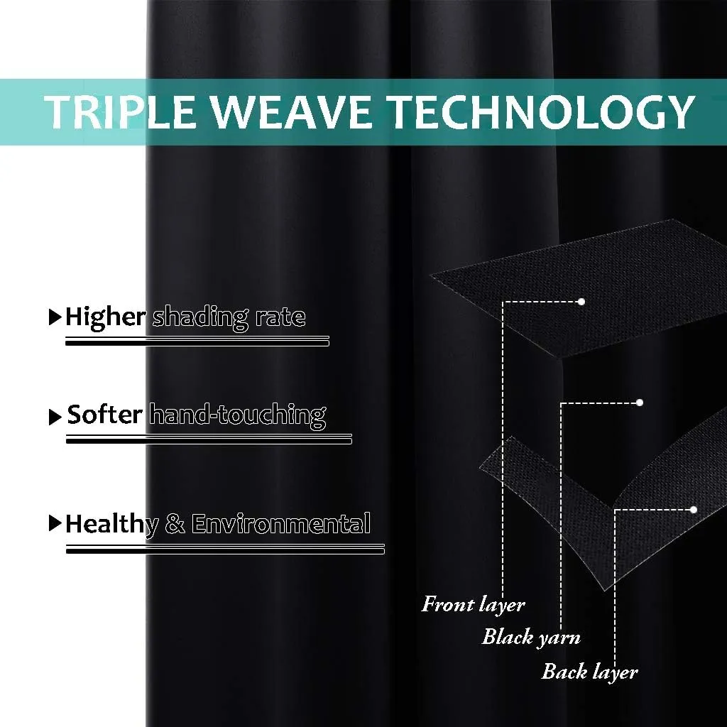 NICETOWN Cold Blocking 100% Blackout Curtains, Durable Black Lined Blackout Curtains for Bedroom, Energy Saving Long Curtains for Patio Sliding Glass Door, Black, 52 inches x 95 inches, 2 Panels
