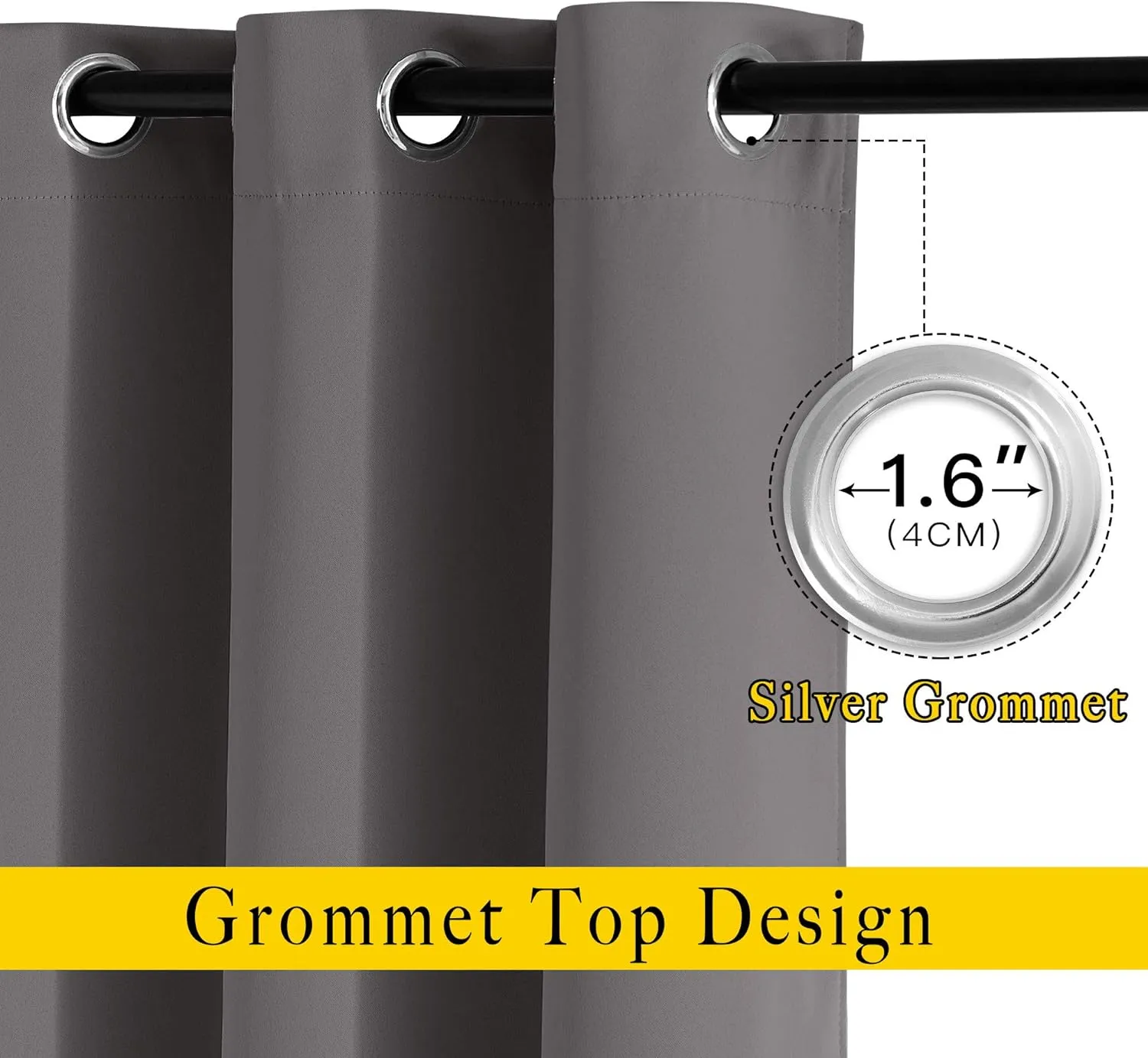 NICETOWN Gray Blackout Curtains for Bedroom 84 inches Long - Thermal Drapes Grommet Room Darkening Curtains Noise Reducing Window Treatments for Living Room (2 Panels, W52 x L84, Grey)