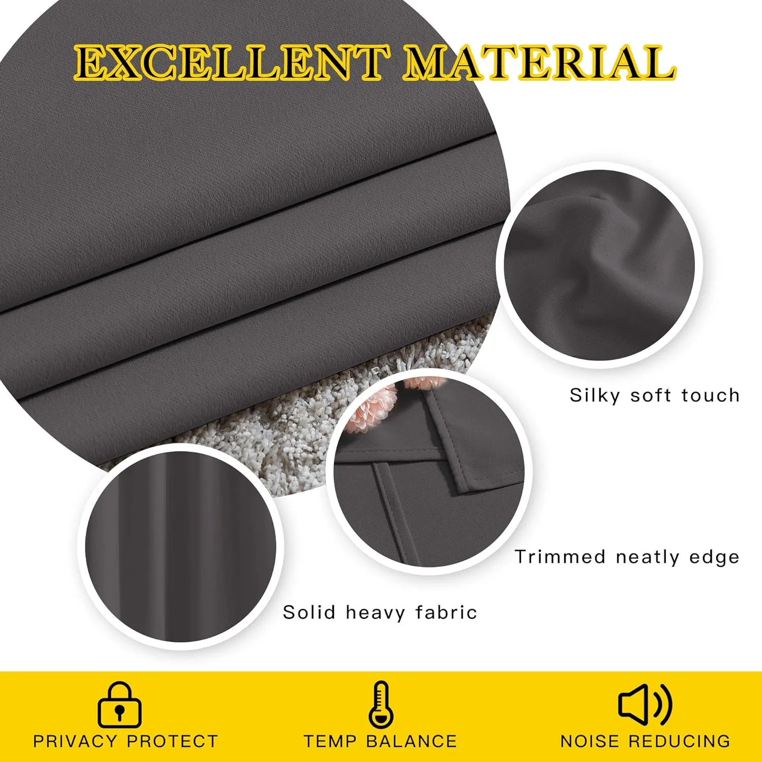 NICETOWN Gray Blackout Curtains for Bedroom 84 inches Long - Thermal Drapes Grommet Room Darkening Curtains Noise Reducing Window Treatments for Living Room (2 Panels, W52 x L84, Grey)