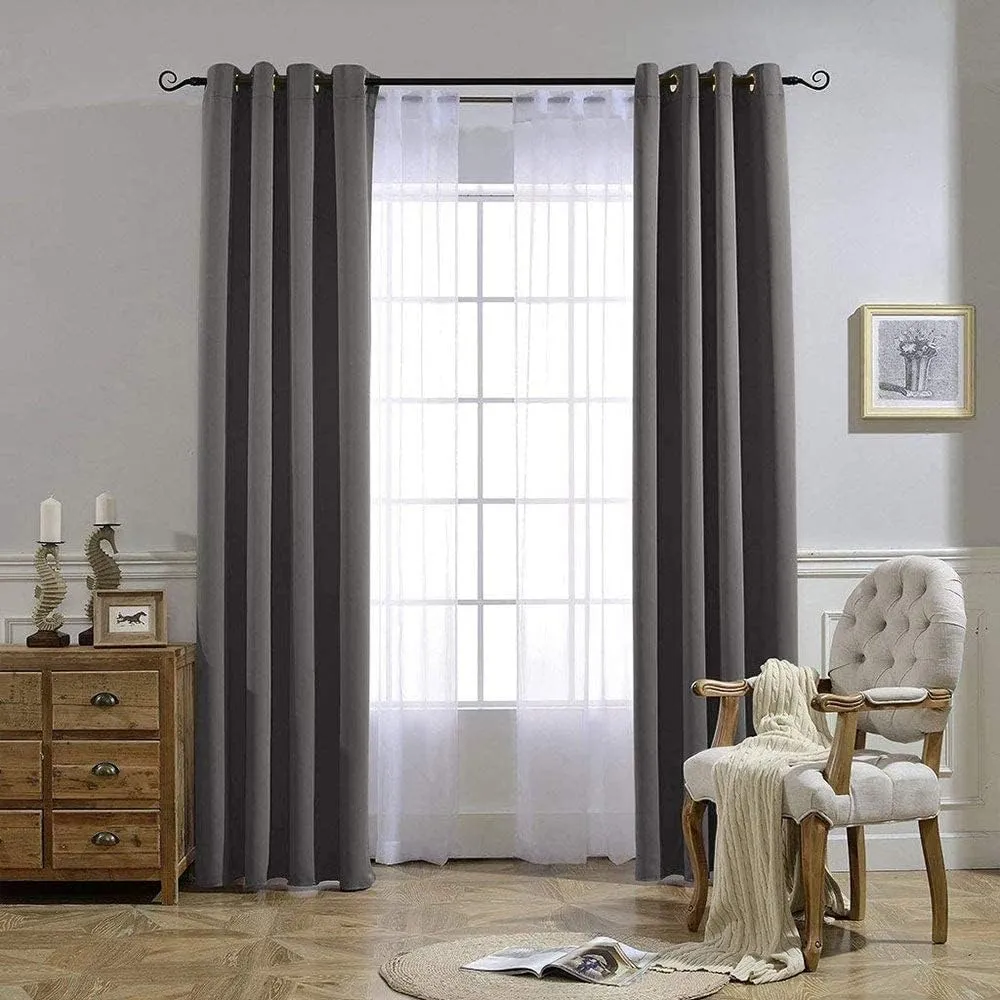 NICETOWN Gray Blackout Curtains for Bedroom 84 inches Long - Thermal Drapes Grommet Room Darkening Curtains Noise Reducing Window Treatments for Living Room (2 Panels, W52 x L84, Grey)
