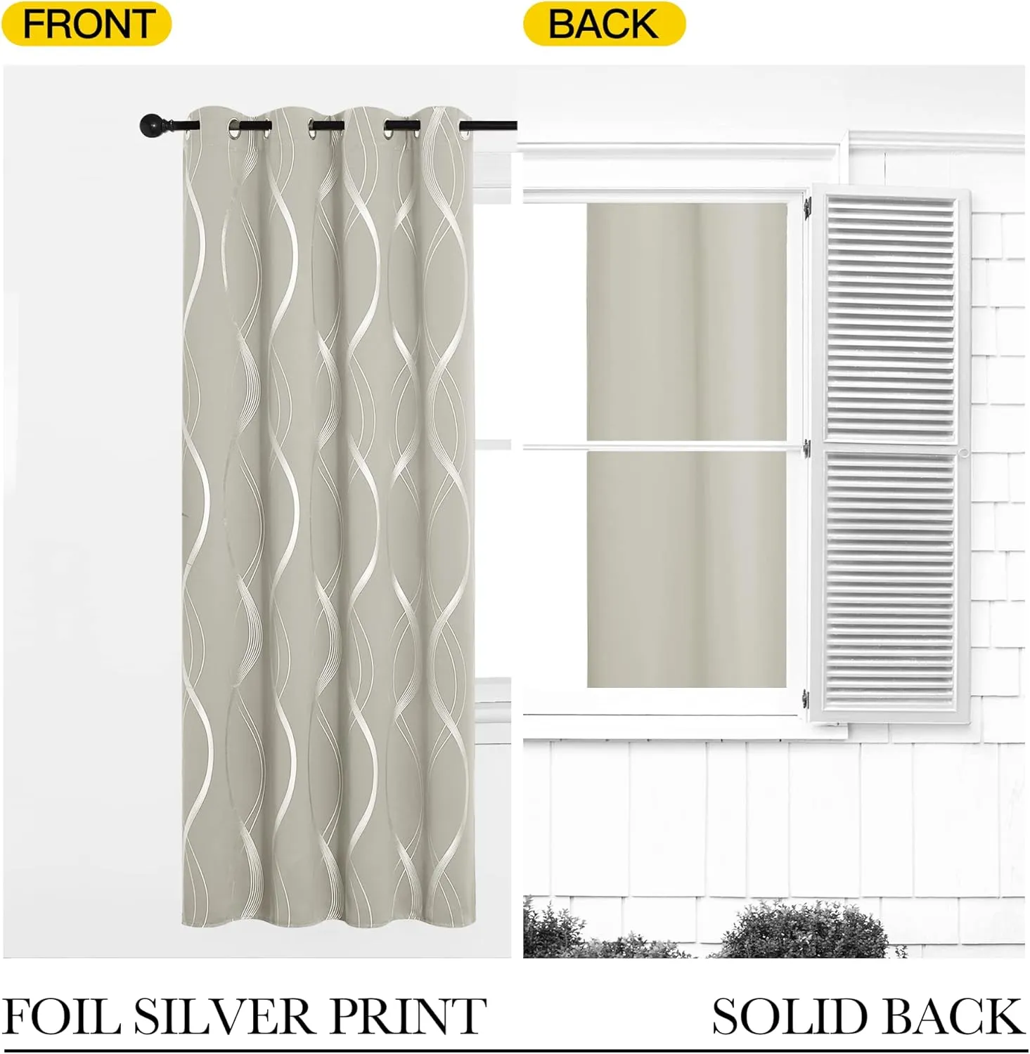 NICETOWN Room Darkening Curtains for Bedroom, Natural, 2 Panels, 52 x 84 inch, Noise Reducing Thermal Insulated Wave Line Foil Print Design Blackout Curtains for Storage Office Work Area
